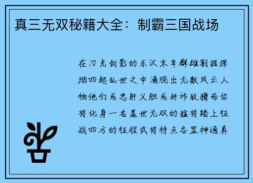 真三无双秘籍大全：制霸三国战场